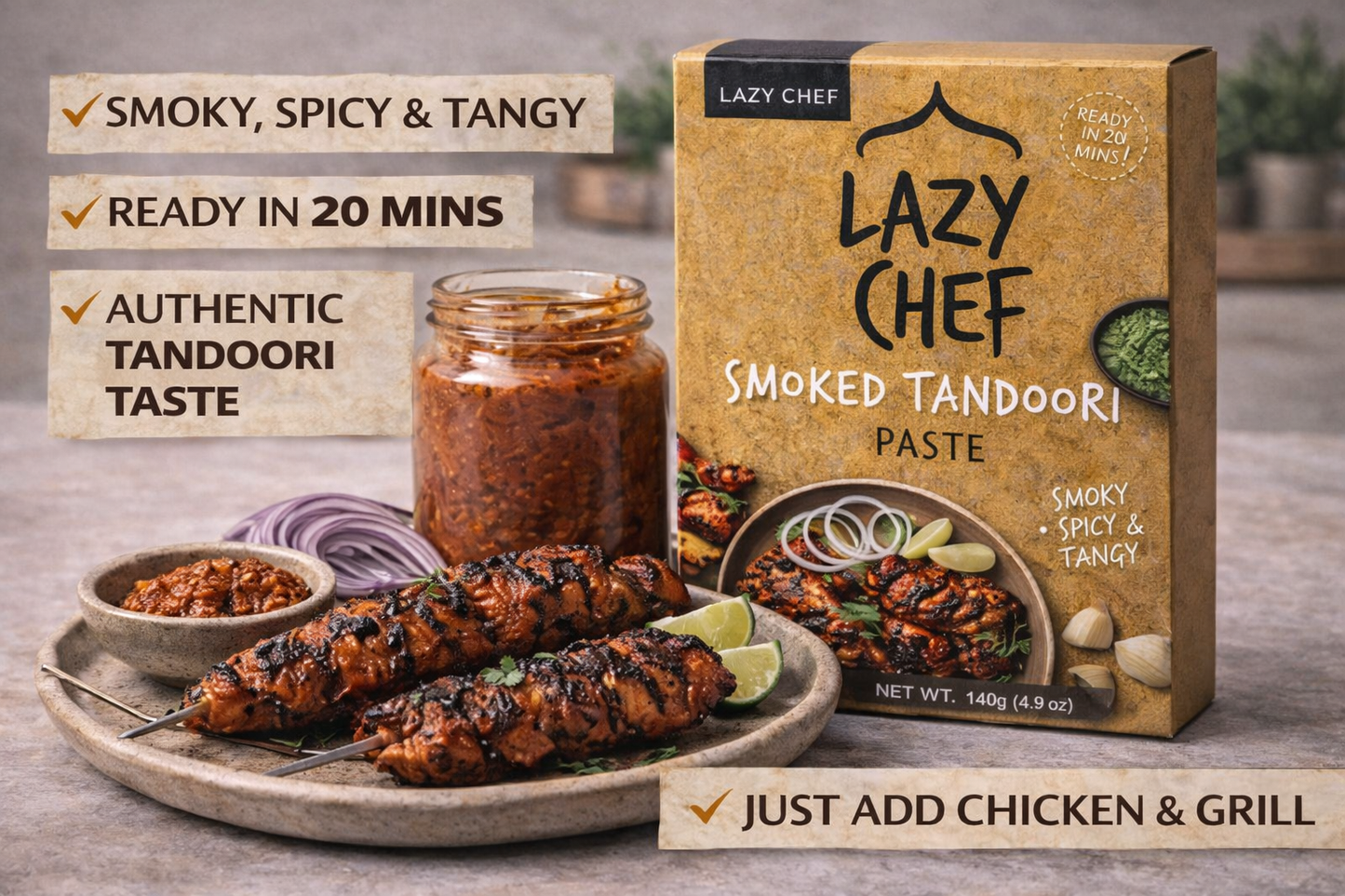 Lazy Chef Smoked Tandoori Paste – Smoky, Spicy & Tangy Indian Marinade (140g)