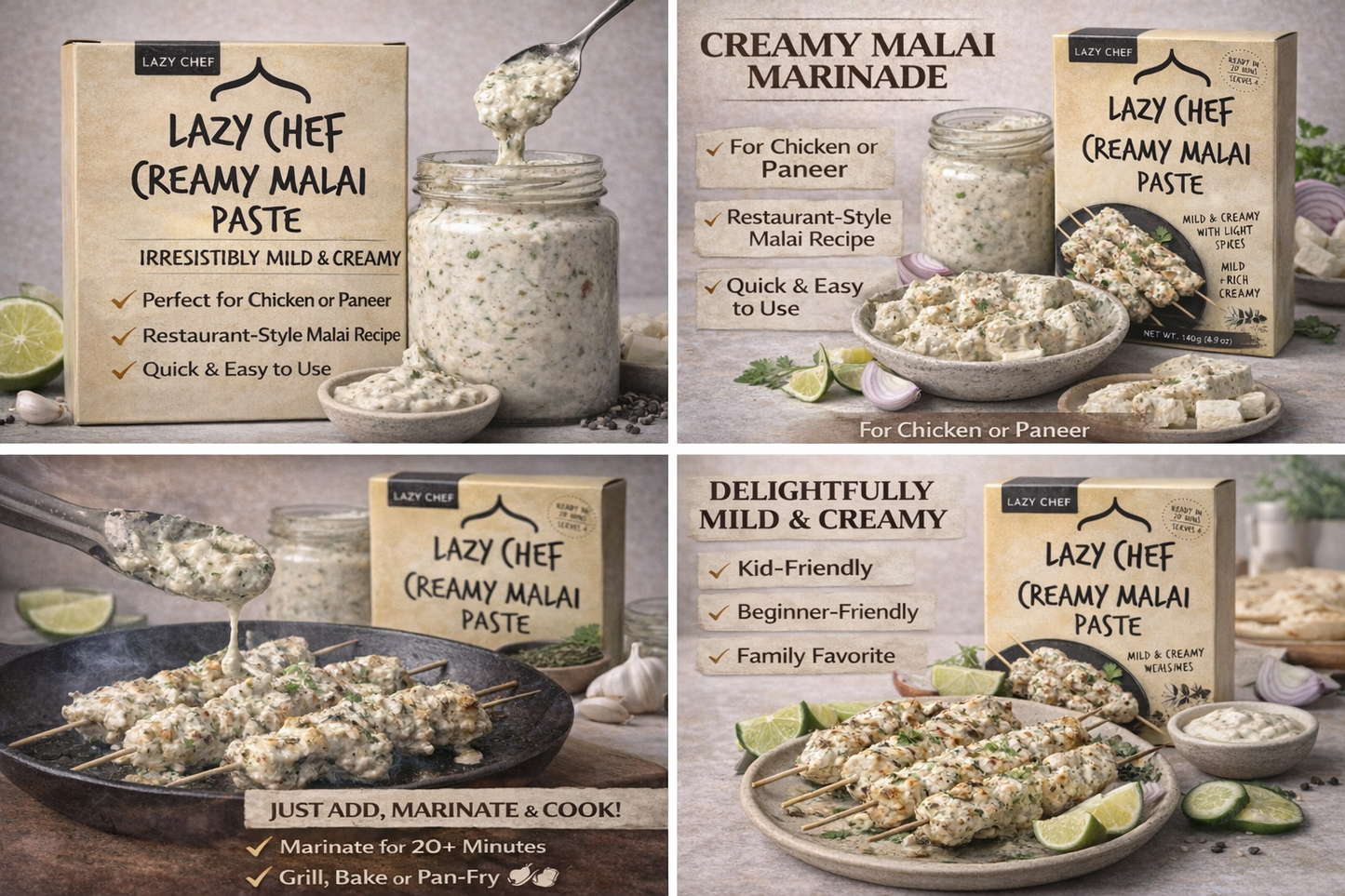 Lazy Chef Creamy Malai Paste – Mild, Rich & Creamy Indian Marinade (140g)